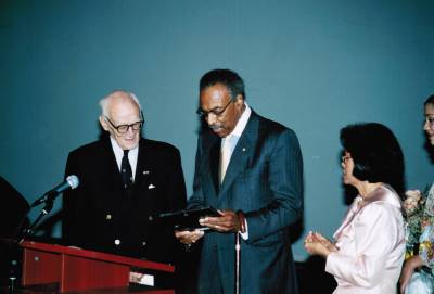 <span class='aslide1'>Nicholas Goldschmidt receiving Award from former Lt. Governor Lincoln Alexander</span>